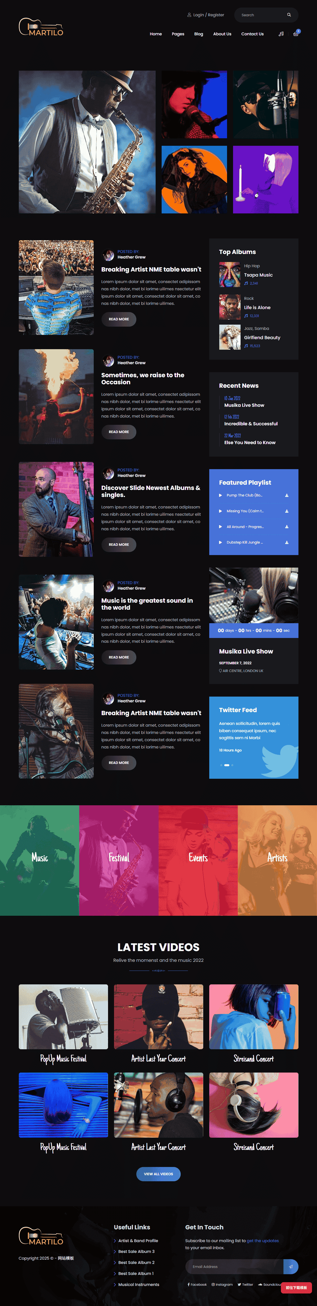 音乐主题作品展示网站模板 - 鹿快